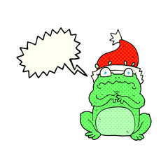 comic book speech bubble cartoon frog in christmas hat