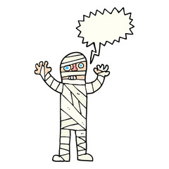 comic book speech bubble cartoon bandaged mummy