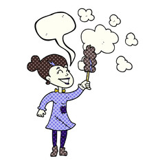 comic book speech bubble cartoon zombie woman dusting