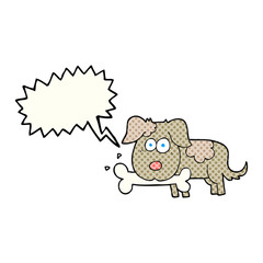 comic book speech bubble cartoon dog with bone