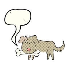 comic book speech bubble cartoon dog with bone