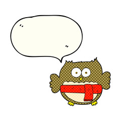 comic book speech bubble cartoon owl wearing scarf