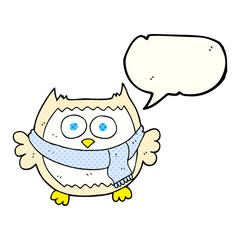 comic book speech bubble cartoon owl wearing scarf