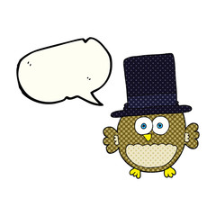 comic book speech bubble cartoon owl in top hat