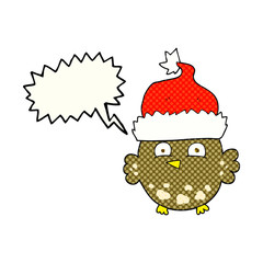 comic book speech bubble cartoon owl wearing christmas hat