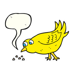comic book speech bubble cartoon bird pecking seeds