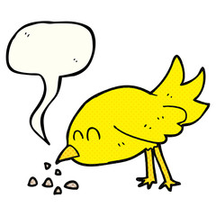 comic book speech bubble cartoon bird pecking seeds