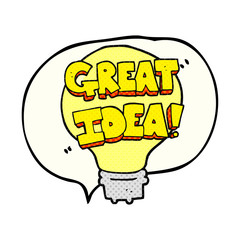 comic book speech bubble cartoon great idea light bulb symbol