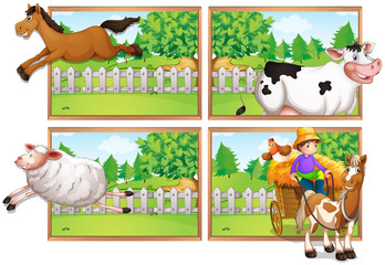 Farm animals and farmer on wagon