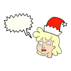comic book speech bubble cartoon woman wearing christmas hat