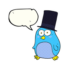 comic book speech bubble cartoon bird wearing top hat