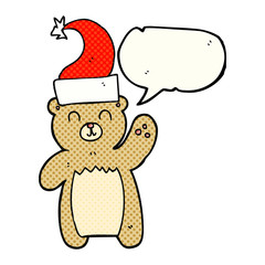 comic book speech bubble cartoon teddy bear waving