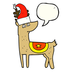comic book speech bubble cartoon reindeer wearing christmas hat