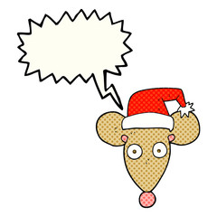 comic book speech bubble cartoon mouse in christmas hat