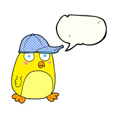 comic book speech bubble cartoon bird in cap