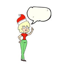 comic book speech bubble cartoon woman wearing santa hat