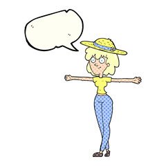 comic book speech bubble cartoon woman spreading arms