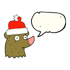comic book speech bubble cartoon bear wearing christmas hat