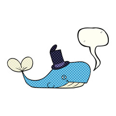 comic book speech bubble cartoon whale wearing hat