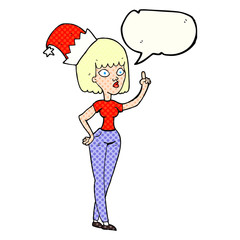 comic book speech bubble cartoon woman wearing christmas hat