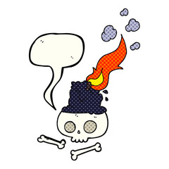 comic book speech bubble cartoon burning candle on skull