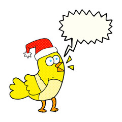 comic book speech bubble cartoon bird wearing christmas hat