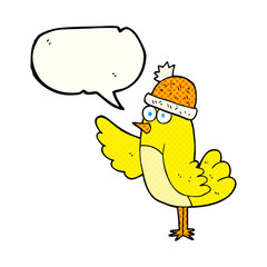 comic book speech bubble cartoon bird wearing hat