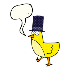 comic book speech bubble cartoon bird wearing hat