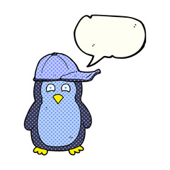 comic book speech bubble cartoon penguin wearing hat