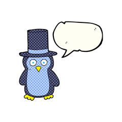 comic book speech bubble cartoon penguin wearing hat