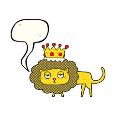 comic book speech bubble cartoon lion with crown