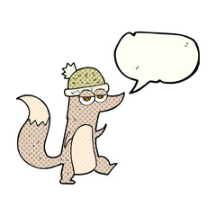 comic book speech bubble cartoon little wolf wearing hat