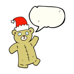comic book speech bubble cartoon teddy bear wearing christmas ha