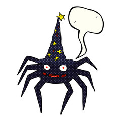comic book speech bubble cartoon halloween spider in witch hat