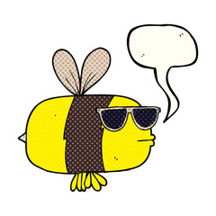 comic book speech bubble cartoon bee wearing sunglasses