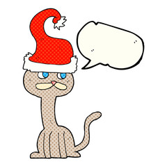 comic book speech bubble cartoon cat wearing christmas hat