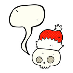 comic book speech bubble cartoon skull wearing christmas hat