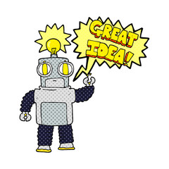 comic book speech bubble cartoon robot with great idea