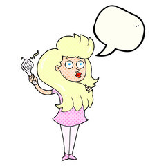 comic book speech bubble cartoon woman brushing hair