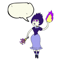 comic book speech bubble cartoon vampire girl casting fireball