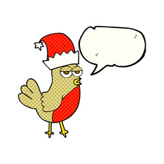 comic book speech bubble cartoon robin in christmas hat