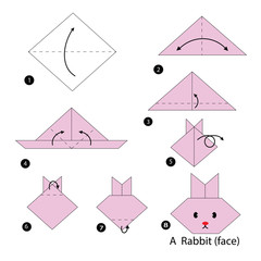 step by step instructions how to make origami A Rabbit. - obrazy, fototapety, plakaty