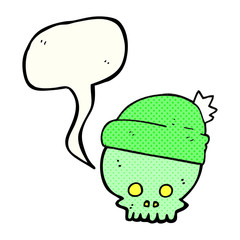 comic book speech bubble cartoon skull wearing hat