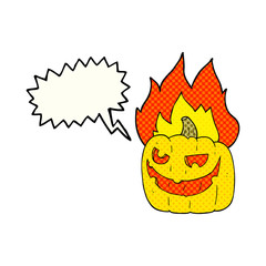 comic book speech bubble cartoon flaming halloween pumpkin