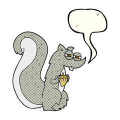 comic book speech bubble cartoon squirrel with nut