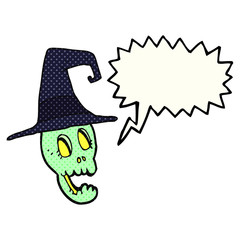comic book speech bubble cartoon skull wearing witch hat