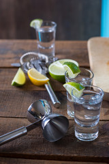 Vodka drinks with lemon and lime