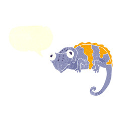 retro speech bubble cartoon chameleon