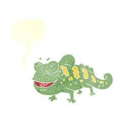 retro speech bubble cartoon chameleon