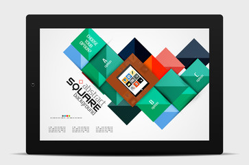 Geometric square shapes and infographic option elements with tablet